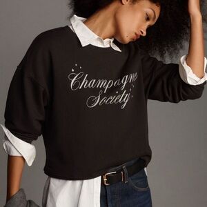 Anthropologie Maeve Champagne Society Graphic Black Gray Sweatshirt Size XS New
